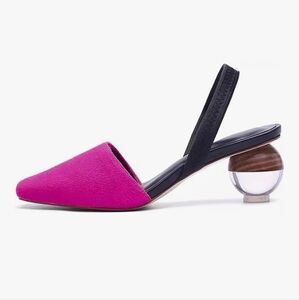 Axellion Mule Slippee Shoe With Acrylic & Wood Ball Heel Size 6